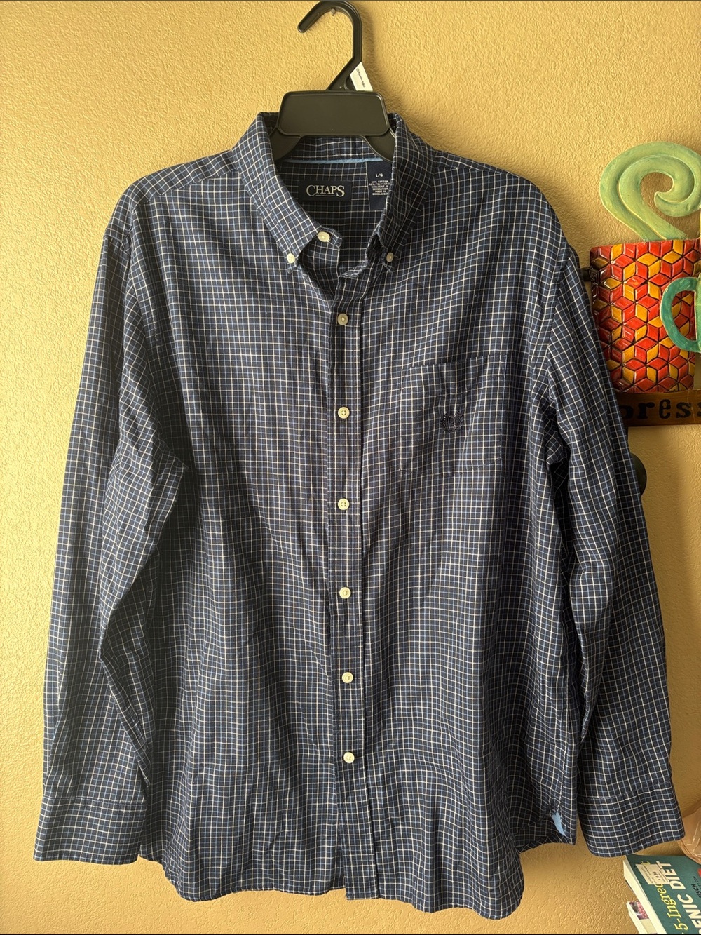 Chaps Men's Navy Blue Plaid Button-Down Shirt
